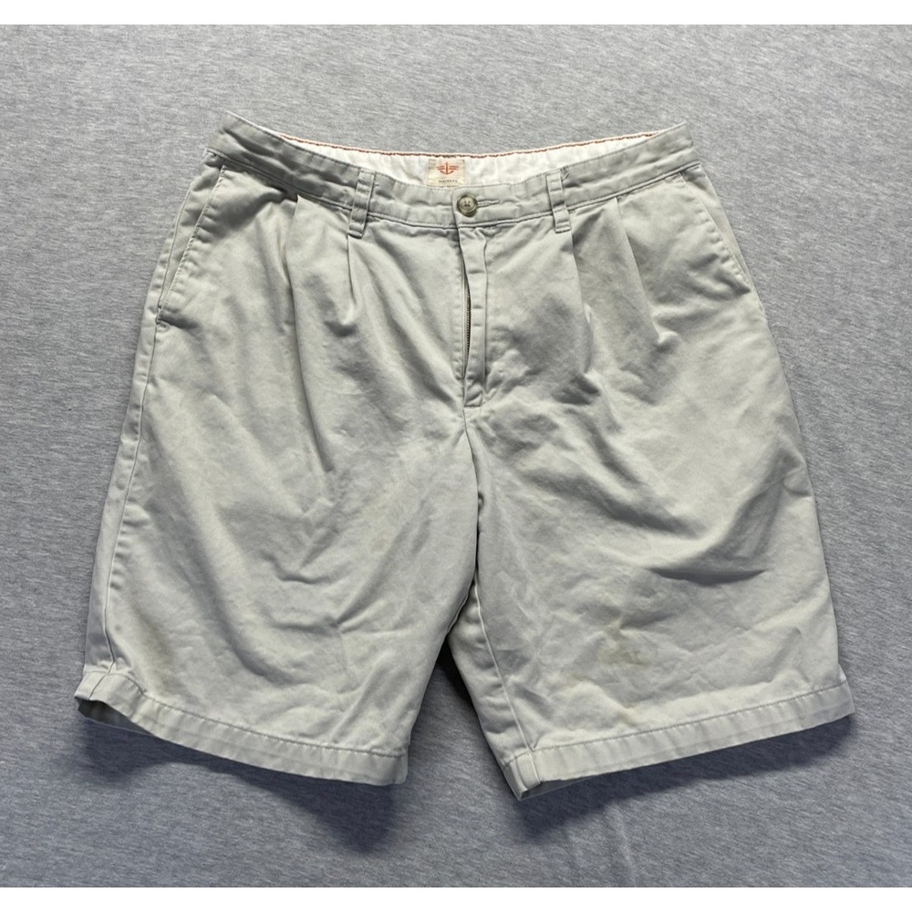 Dockers Chino Shorts Mens 34 Beige Pleated Cotton Slash Pockets Casual Outdoor